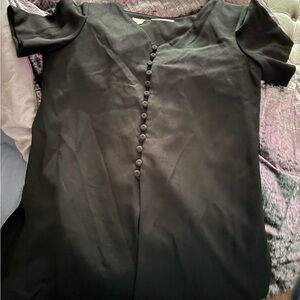Liz Claiborne Black Short-Sleeve Button-Front V-Neck Women's Top